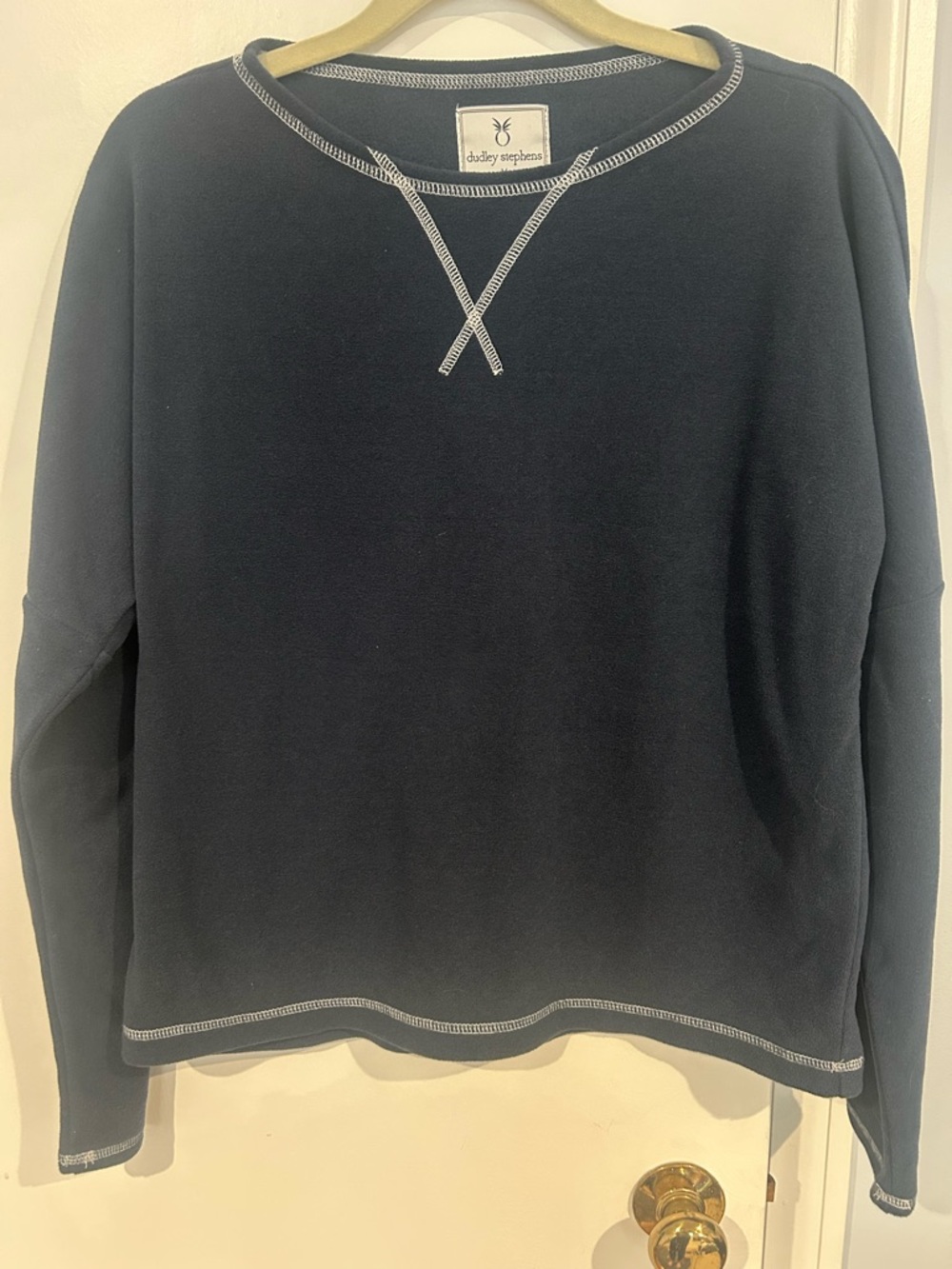 NWOT Dudley Stephens Navy Somerset Top with White Overstitching
